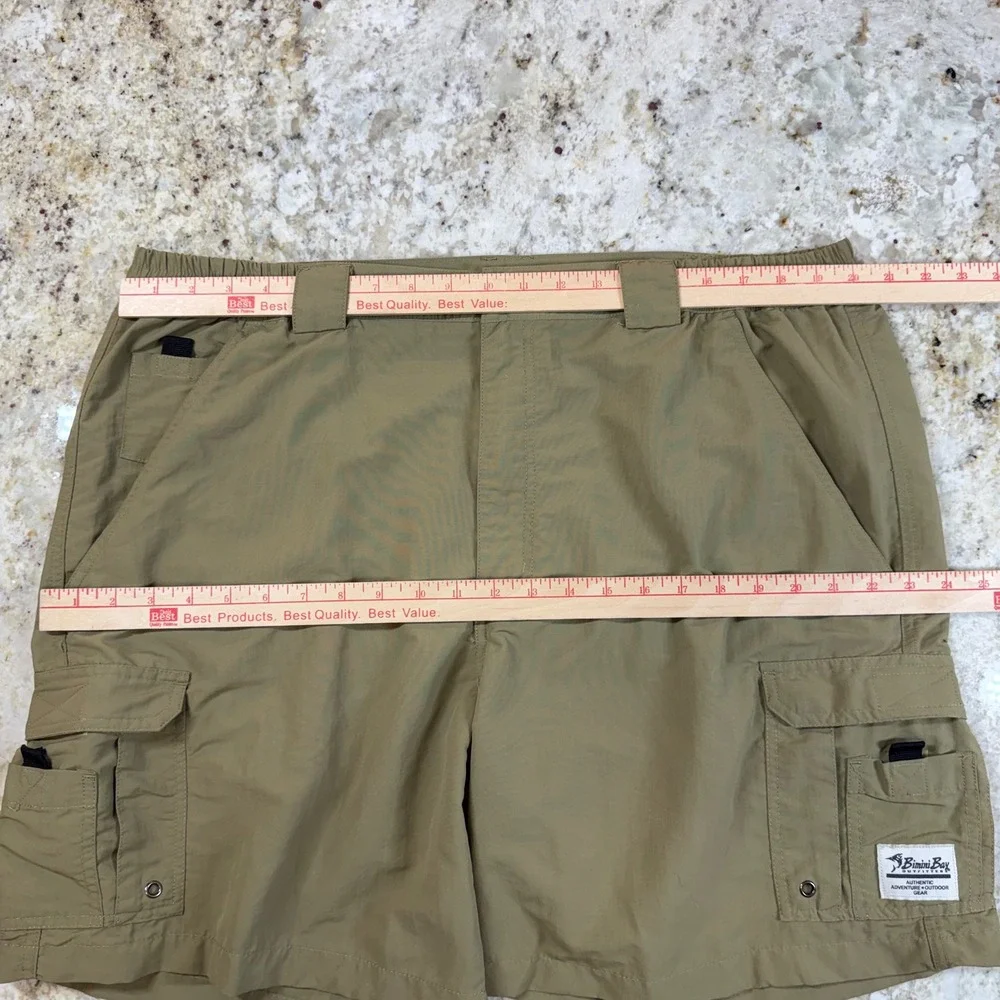 Bimini Bay Outfitters Men Khaki Nylon Cargo Fishing Shorts Size 40 Elastic Waist